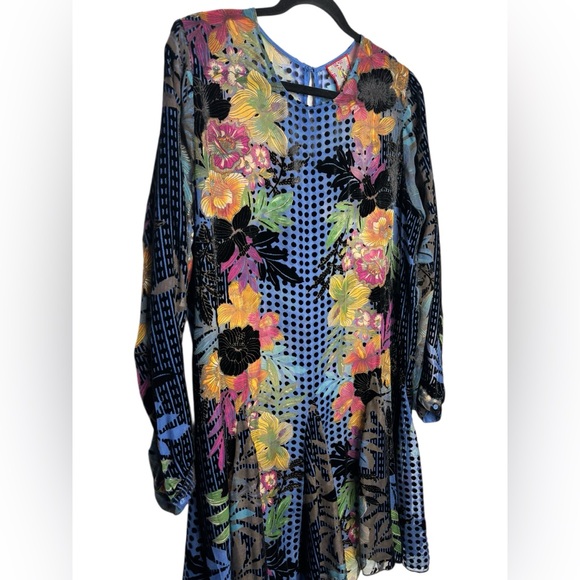 Johnny Was Lanai Burnout Pippa Mini Dress Silk Blend Velour Flowers Mixed Print - Picture 2 of 13